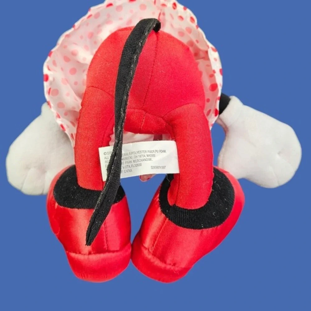Disney Parks Minnie Mouse Plush Stuffed Animal Polka Dot Ruffled Dress Hair Bow‎